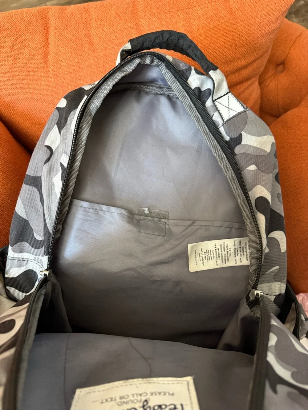 Pottery Barn Kids Grey Camo Backpack with Reflective Straps